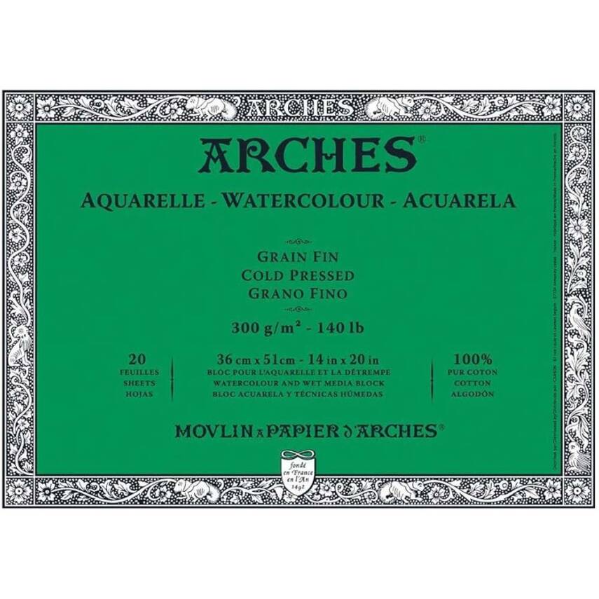Arches Watercolor Block Notebook 20x26 cm 300 Gr 20 Sheets Cold Press Grain Fin - 1