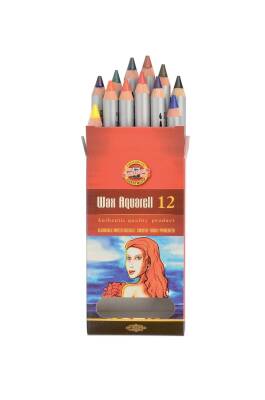 Koh-i Noor Wax Aquarell Balmumu Kalın Boya Kalemi 12 Renk Metal Kutu