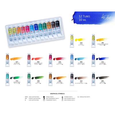 St. Petersburg White Nights Tube Watercolor Set 12 Colors Plastic Box - 5